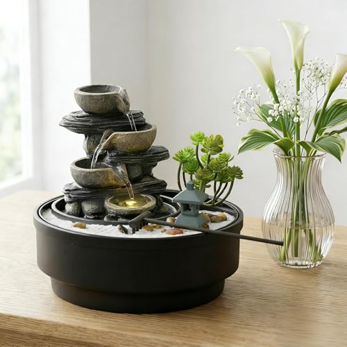 Sunlinua Natural Rocks Tabletop Water Fountain Indoor Water Fountains with 4-Tier Soothing