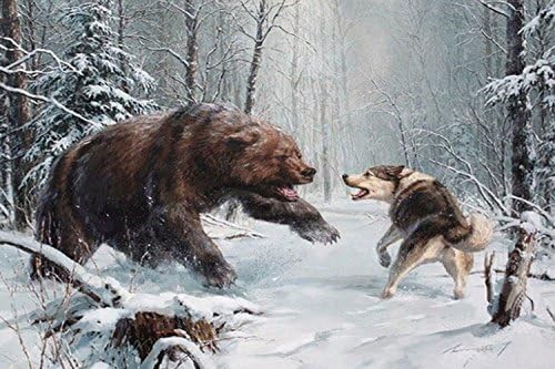 YTG Full Diy Diamond Painting Cross Stitch Bear and Snow Wolf Diamond Mosaic Embroidery Canvas Home Decoration Painting (40X30)+Gift: mobile phone bracket