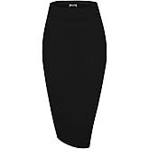 Urban CoCo Women's High Waist Stretch Ribbed Knit Pencil Skirt Midi Length with Side Slit Office Work Bodycon Style