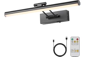JUSHENG Dimmable Black Picture Light Battery Operated 16'' Inch, Rechargeable Gallery Light with Swing Arm and Timer Function, Full Metal Wireless Painting Lights for Display, Artwork, Canvas