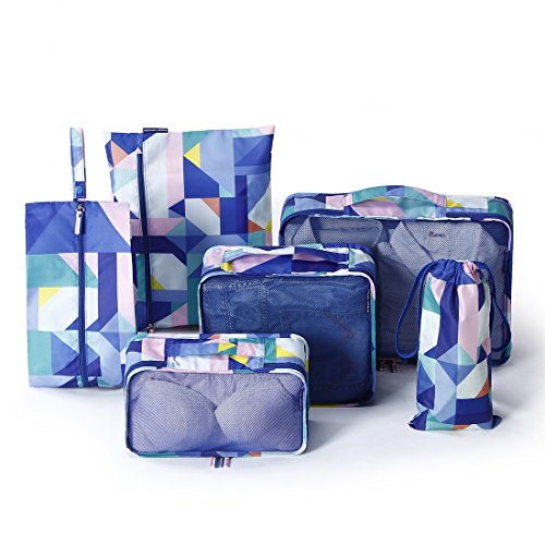 New Wanpi monkey 6 sets travel luggage organizer,packing cubes, include 3 cubes + 3 pouches (Geometric)