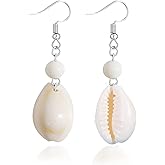 Bohemian Natural Cowrie Shell Earrings for Women Pearl Bead Dangle Earrings Summer Beach Vacation Jewelry Gifts for Women