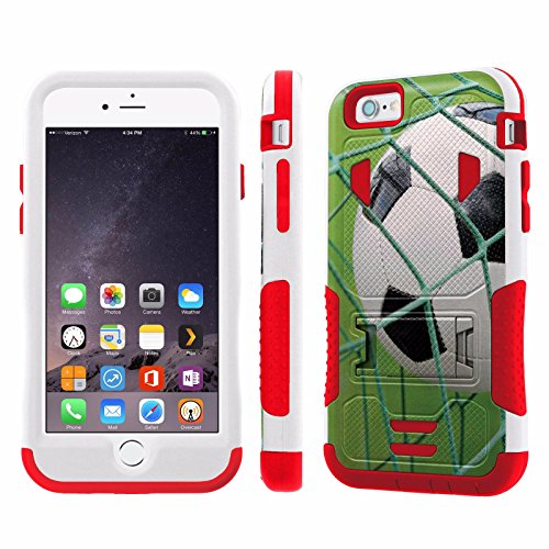 iPhone 6 / 6S (4.7 inch) Case, [NakedShield] [White/Red] Combat Tough SHOCK PROOF with KICKStand - [Soccer Goal] for iPhone 6 / 6S (4.7 inch)