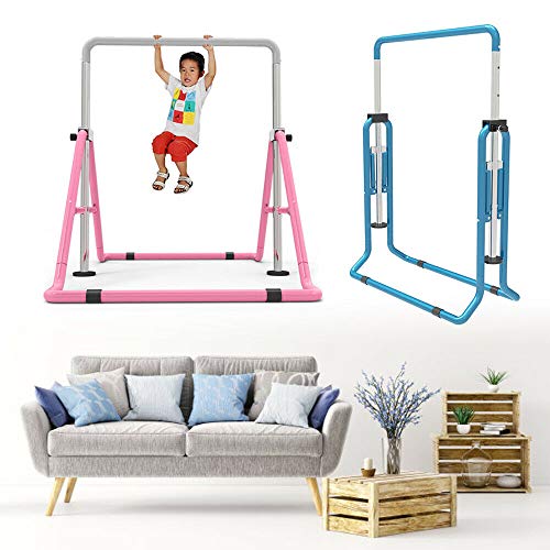 Gymnastics Bars 85-129.5cm Height Adjustable Gymnastic Horizontal Training Bar Stable Junior Children's Training Equipment High Bars Climbing Tower Double Lock & Triangle Supports Kip Bar for Kids