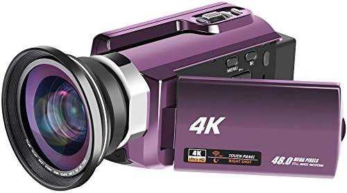 Video Camera 48MP WiFi 4K Camcorder Ultra HD Digital Camera Camcorders with IR Night Vision and External Wide Angle Lens