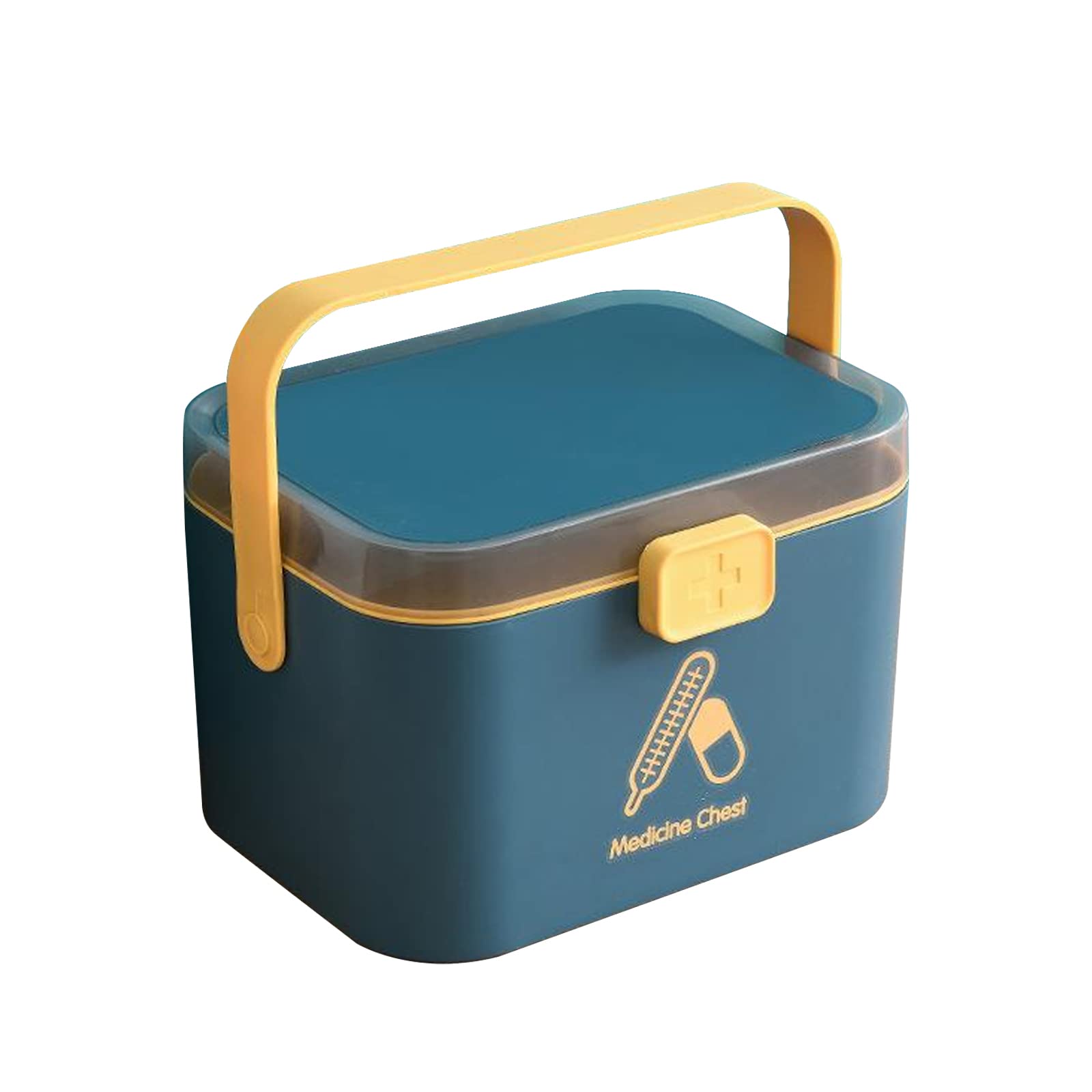 UNYLE Small Home Folding 2 Tier First Aid Box, Portable Medicine Container for Home, School, Office - 21.4 x 15.8 x 14.7CM (Blue)