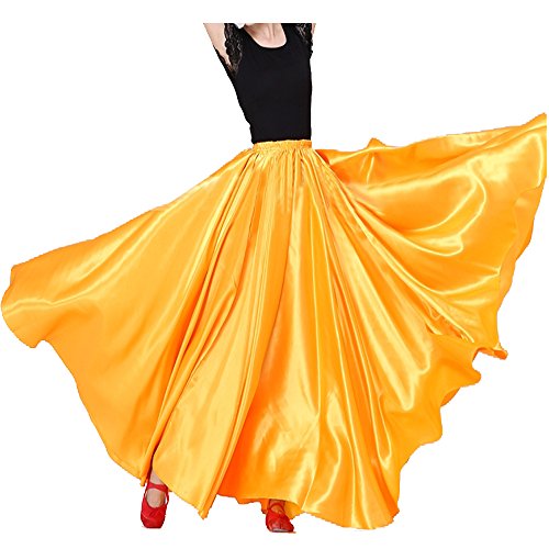 Backgarden Ladies 20 Yard Elegant Satin Long Full Skirt for Ballroom Belly Dance Performance Costume Dress Yellow