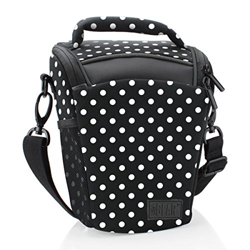 Portable DSLR Camera Case Bag with Top Loading Accesibility , Shoulder Sling and Weather Resistant Bottom by USA Gear - Works With Canon , Nikon , Sony , Pentax and More - Polka Dot