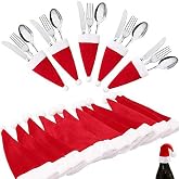H&Ouml;TER 30 Pack Christmas Santa Hats Silverware Holders, Soft and Durable Christmas Felt Knife and Fork Holder Set, Xmas Party Dinner Utensil Organizers Decorations Supplies
