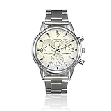 Han Shi Watch, Mens Fashion Crystal Stainless Steel Analog Quartz Wristwatch Simple Clock
