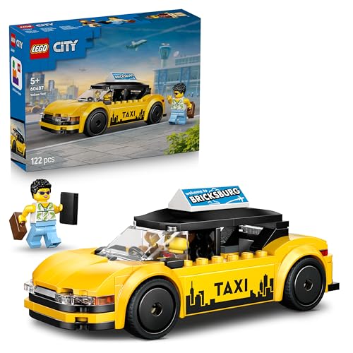City Le Taxi Jaune - Maquette de Voiture Électrique avec 2 Minifigurines & Toit Ouvrant - Jeu de Construction Stimulant la Motricité Fine - Idée de Cadeau d'anniversaire pour Garçon 5 Ans 60487
