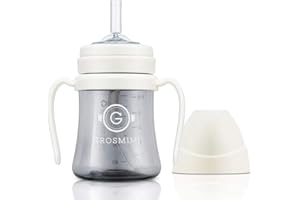 GROSMIMI Spill Proof no Spill Magic Sippy Cup with Straw with Handle for Baby and Toddlers, Customizable, PPSU, BPA Free 6 oz (White)