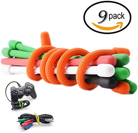 Marcobrothers 9 Pcs Long Lasting Cable Gear Reusable Rubber Twist Tie, Desktop Cord Holder &amp; Hider, Charging Cable Drop Organizer &amp; Management System for TV PC Laptop Home Office (9 Pack)
