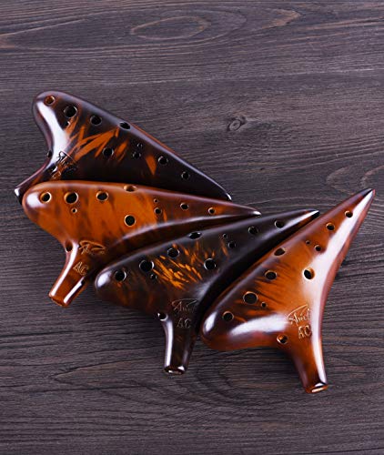 ”Joy of Wood Thrush” 12 Hole Alto C Ceramic Strawfire Ocarina in Exquisite Craft (Smoked Amber) - Thumbnail 4