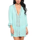 ADORNEVE Women Sexy Beachwear Bikini Cover up V-neck Hollow out Lace Lounge Dress