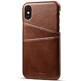 Case Compatible for Iphone X, Wallet Phone Case, Slim PU Leather Back Case Cover With Credit Card Holder Brown Case