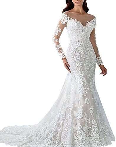 LL Bridal Women's Floral Lace Bridal Gown Mermaid Long Wedding Dresses 2018 for Bride M0033