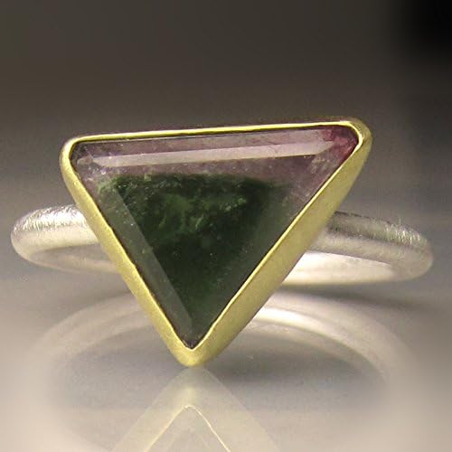 Watermelon Tourmaline Slice Ring in 18k Gold and Sterling Silver