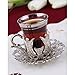 24 Pieces Tea Glasses with Holders Spoons and Saucers Set of 6 - Vintage Tulip Design Ottoman Arabic Gift Set, Silver