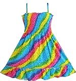 Sunny Fashion Girls Dress Rainbow Smocked Halter Size 4-5