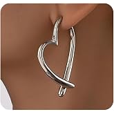 Big Gold Heart Hoop Earrings for Women Asymmetrical Heart Drop Dangle Earrings Minimalist Love Earring Dainty Everyday Hearts Jewelry Gifts