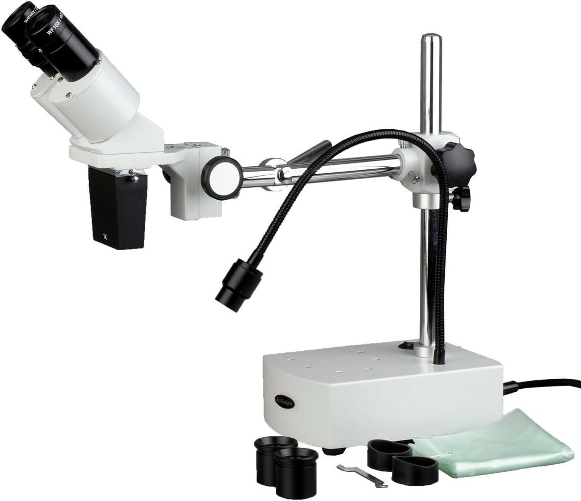 AmScope - 10X-20X Binocular Stereomicroscope with Arm Mount, Fixed Lens, Flexible LED Gooseneck Light - SE400-Z