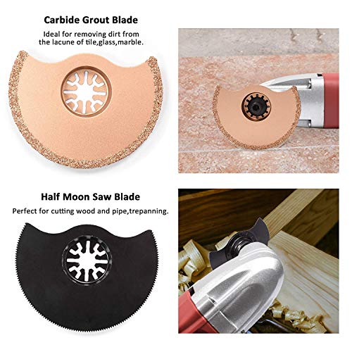WORKSITE DMT123 Multi- Purpose Oscillating Tool Kit with Carbide Grout Blade, Half Moon Saw Blade, Triangular Carbide Grit Rasp Blade, Rigid Scraper Blade, Triangular Sanding Pad and Carry Bag