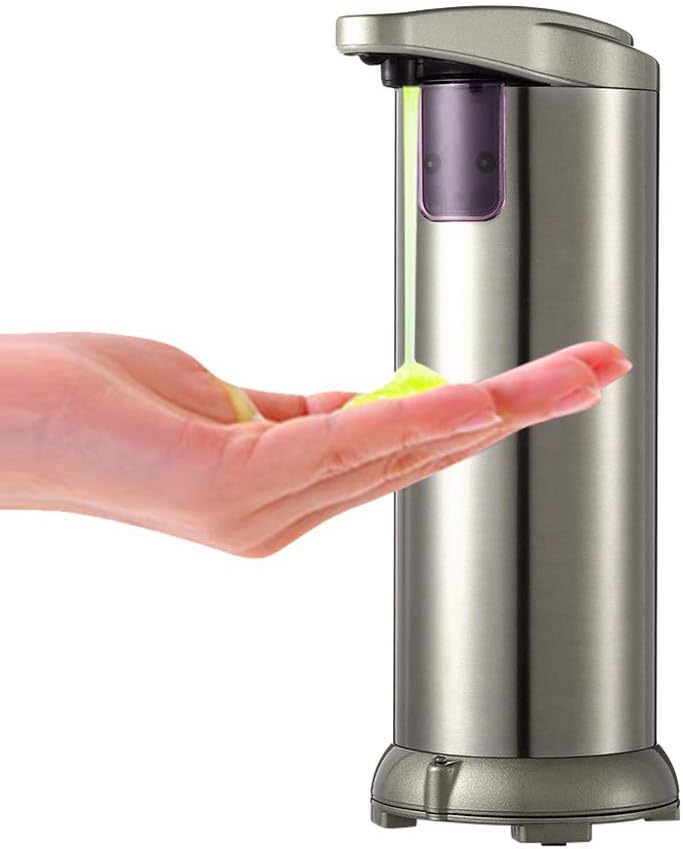 SHUDAGE Automatic Soap Dispenser, 300ML Stainless Steel Soap Dispenser LED Hands Free Touchless Electric, Infrared Motion Sensor Sink Waterproof Base Auto Hand for Kitchen Bathroom (silver)