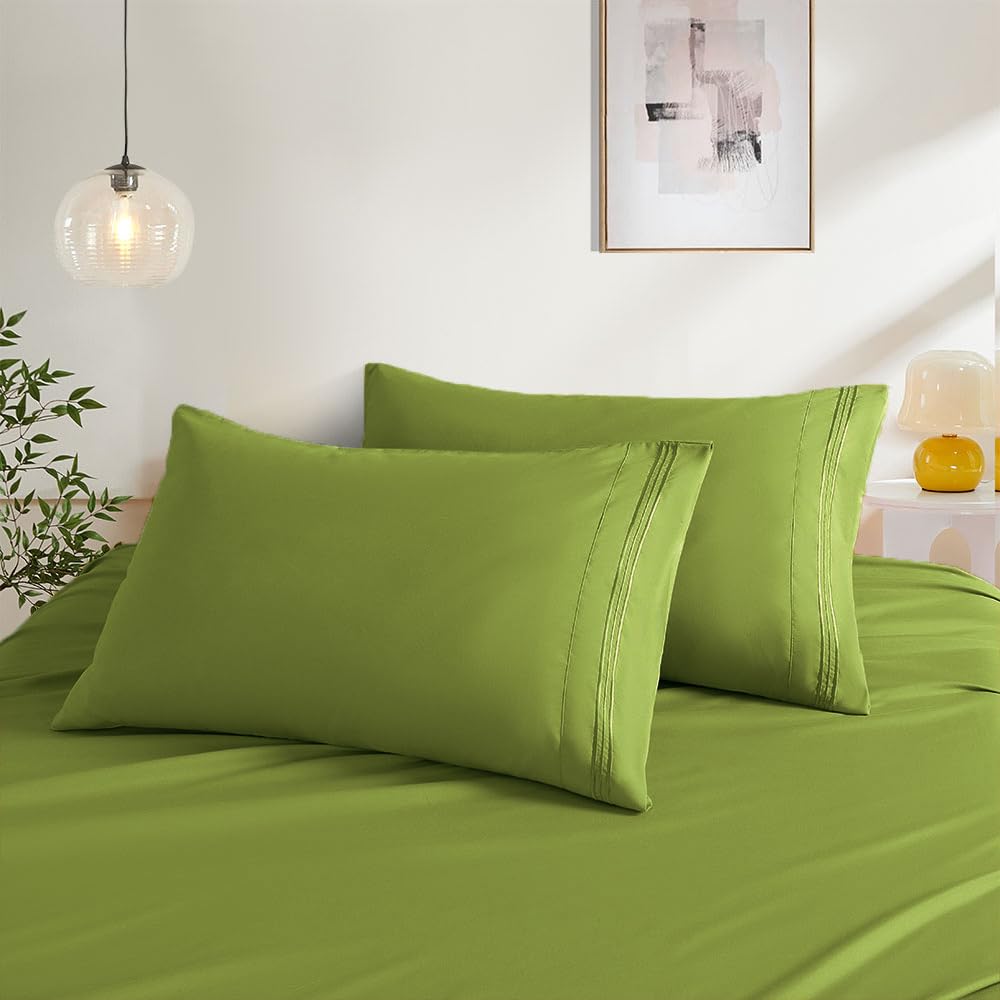 Photo 1 of 2 Pack Standard Pillow Cases Deep Sage Green Pillow Covers Microfiber Pillowcases 20"X 26" Standard Size Soft Breathable Luxury Pillow Covers Embroidered Envelope Closure Bed Pillow Shams