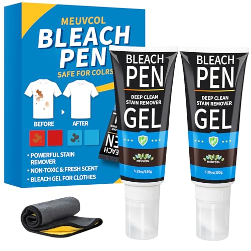 Meuvcol Bleach Pen for Clothing, 10.5 fl oz Stain Remover Pen for Whites & Colors, Portable Bleach Stick Stain Remover Gel for Travel & Home Use, Instantly Remove Stains Pen (Fresh Scent)
