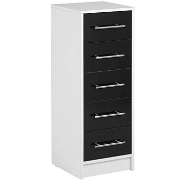 Watsons Sleek 5 Drawer Gloss Tallboy Storage Chest Black White