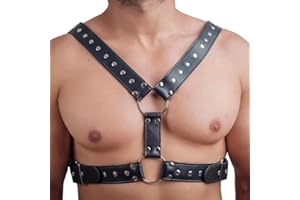 WRWMSLGO Men's Body Chest Harness Belt, Adjustable PU Leather Gothic Punk Rivet Body Chest Harness Bondage Strap Belt for Men Gay, BDSM SM Cosplay Costume Bar Nightclub Masquerade Party Club Fetish Clubwear