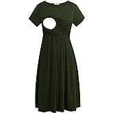Smallshow Women's Short Sleeve Patchwork Nursing Dresses for Breastfeeding