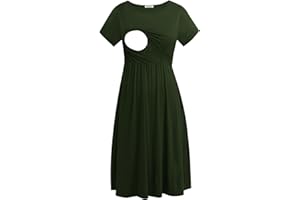 Smallshow Women's Short Sleeve Patchwork Nursing Dresses for Breastfeeding