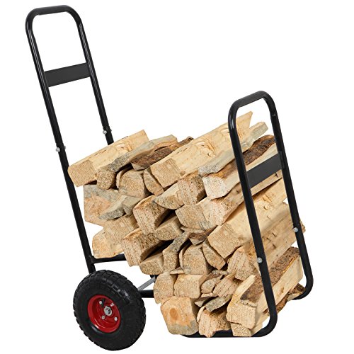 ZENY Firewood Fireplace Log Rack Cart Carrier Fireside Shelter Wood Mover Hauler, Rolling Firewood Storage Cart Dolly,Indoor Outdoor