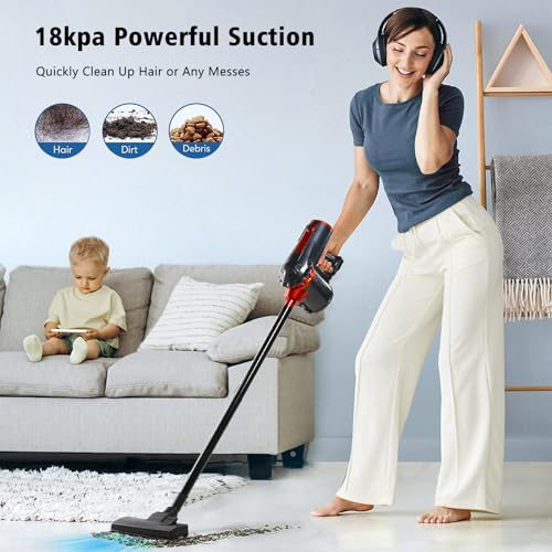 18000Pa Handheld Vacuum Cleaner, Home Stick Vacuum Cleaner Corded, Adjustable Lightweight 3 in 1 Vacuum with HEPA Filter, Strong Suction,600W 1.5L For Pet/Car/Household Hard wood Floor Carpet