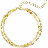 Gold Beaded Gemstone Bracelets for Women, Topaz Aquamarine Garnet Lapis Lazuli Malachite Bracelets, Dainty Stackable Stone Beaded Bracelets with Adjustable Chain, 14K Gold Plated Boho Layered Bracelets