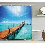 Ambesonne Nautical Shower Curtain Ocean Scenery Decor by, Wooden Dock Maldives Tropical Island Seashore Gazebo Cabana Theme Beach Decorations for Home Bathroom Fabric 69 x 70 Inches Blue Turquoise