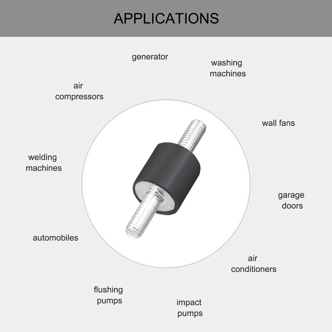 sourcing map 8 x 8mm Rubber Mounts,Vibration Isolators,Shock Absorber with M3 x 8mm Studs 8pcs - Image 5