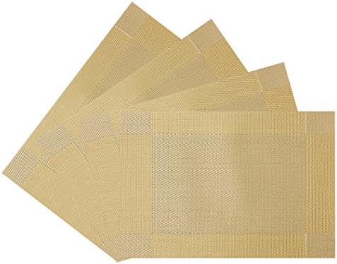 Placemats Ivalue Rectangular Place Mats Set of 4 Washable Woven Vinyl PVC Placemats for Dining Table Non Slip Dinner Table Mats Gold …
