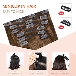 UGOTRAYS Clip in Hair Extensions,Chestnut Brown