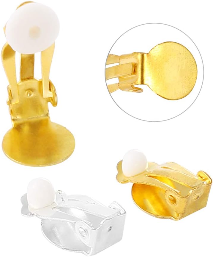 PP OPOUNT 96 Pieces Round Flat Back Tray Earring Clips and Pads for Non-Pierced Ears, Silver and Gold, 16 x 10 mm - Image 5