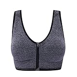 Senchanting Zip Front Racerback Padded Wirefree Push up Impact Yoga Sports Bra (Grey,L)