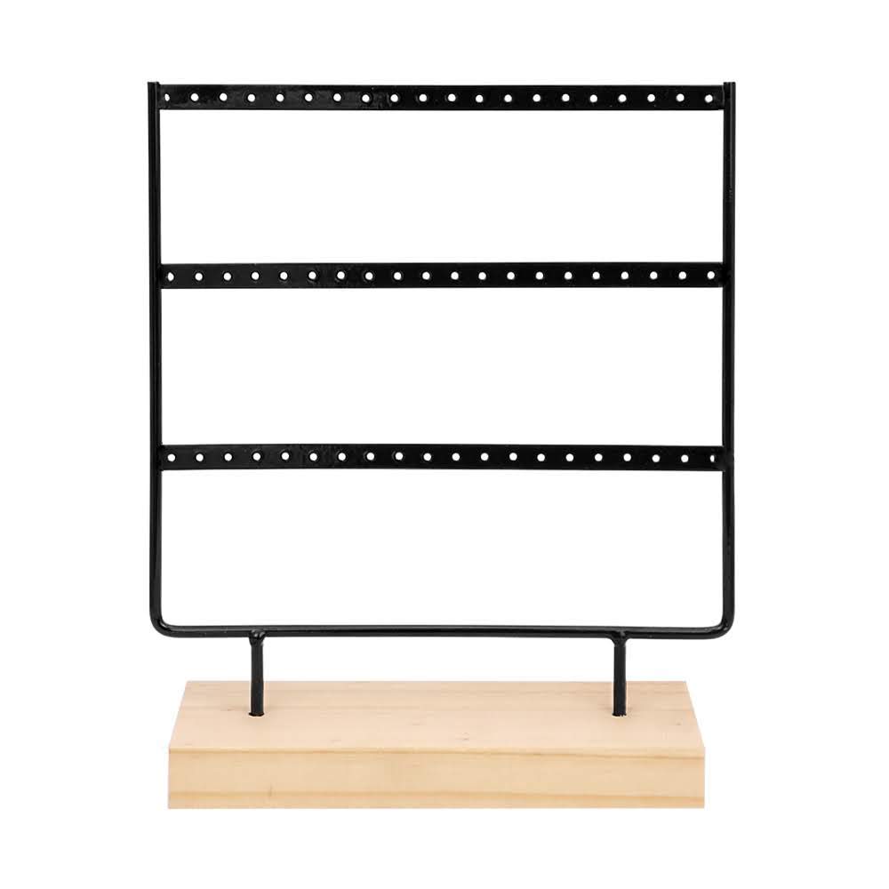 RUBY - Jewelry Organizer, Wood and Metal Earring Display, Vintage Jewelry Box Holder, Jewelry Organizer, Jewelers Dangle Earrings (Black, 3 Levels)