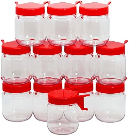 Pegboard Accessories Organizer Storage Jars - Crush &amp; Impact Resistant Plastic Caddy Craft Jars - One-Handed Locking System - Garage Workbench, Crafting, Tools, Jewelry, Sewing - Set of 12 (Red)