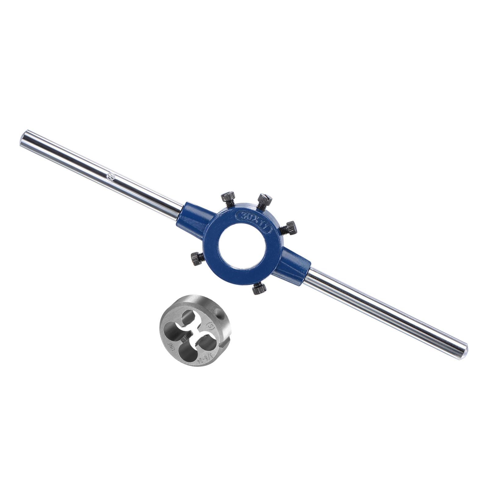 CoCud Die Stock Handle Set, 3/8-24 UNF Thread Die & Fit 20mm-30mm OD / M9-M11 Die Wrench Tool Kit - (Applications: for Threading Repairing), 1-Set