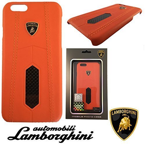 Lamborghini Aventador D2 Leather+Carbon Fiber Back Case for iPhone 6 Orange