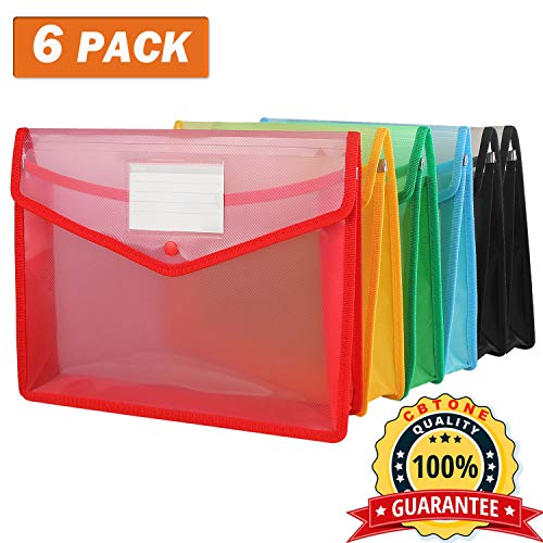 6 Pack Plastic File Wallet with Closure, CBTONE Large Plastic Document Folders Poly Expandable Envelopes Plastic File Folder with Business Card Holder for School Office Home