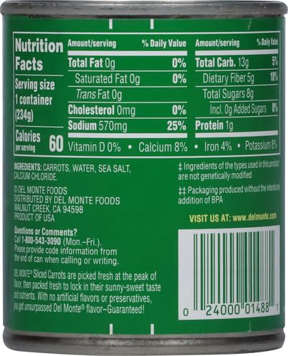 DEL MONTE SLICED CARROTS, 8.25 OZ