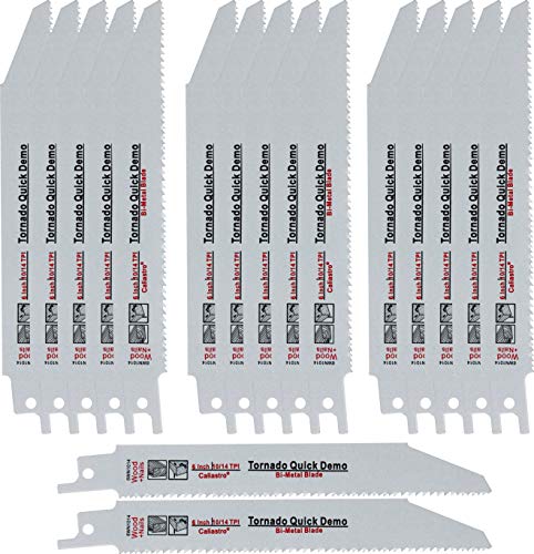 6-Inch Wood, Nail-Embedded Wood Cutting Demolition Saw Blades Made of Long Lasting Bi-Metal (HSS teeth bonded to HCS body) for Reciprocating/Sawzall Saws - 17 Pack